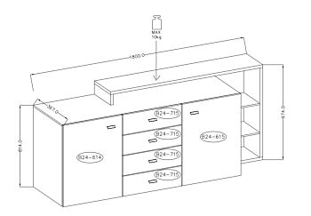 Credenza L.180 cm 2 ante e 4 cassetti, finitura bianco opaco e grigio cemento 