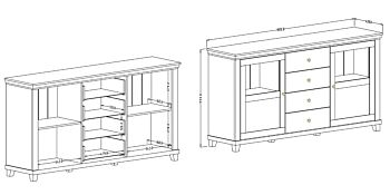 Madia elegante 2 ante e 4 cassetti, finitura bianco frassinato e rovere