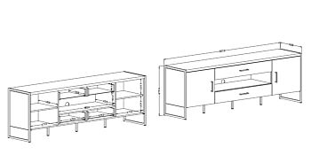 Porta TV grande finitura legno invecchiato e metallo nero