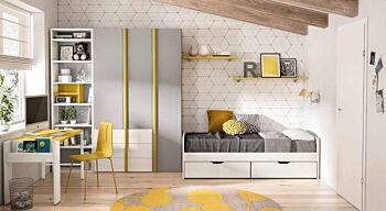Letto singolo con cassettoni in finitura Bianco larice