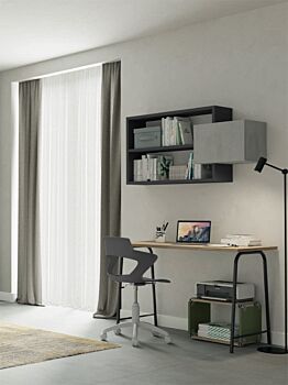 Scrivania moderna con gambe in metallo in finitura Grigio titanio e Noce brina