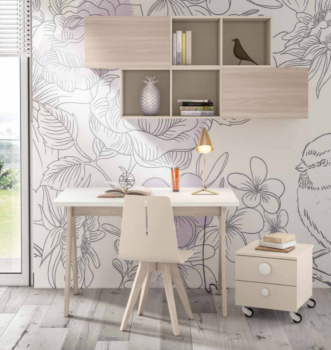 Scrivania per camerette con piana Bianca e gambe Olmo Natura