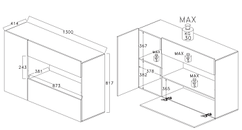 Credenza con vano a giorno, finitura bianco lucido