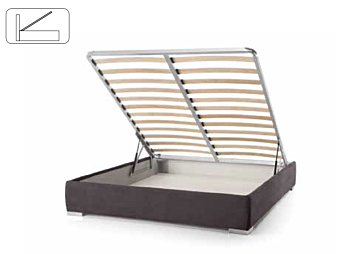 Letto matrimoniale Metiz con contenitore, finitura Giallo grano e Larice Bianco