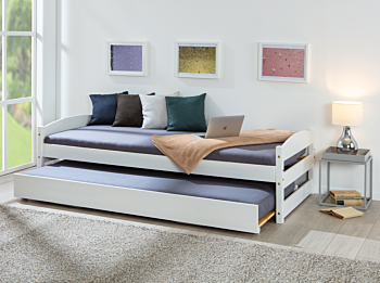 Divano letto con secondo letto ad estrazione alla pari del primo bianco 