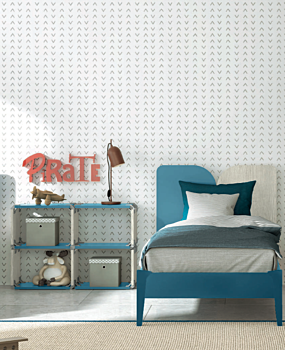 Letto singolo con testata bicolore in finitura Cadaques e Rovere gesso