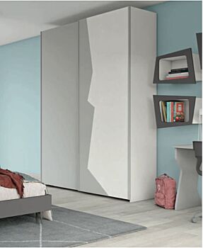 Armadio con 2 ante scorrevoli bicolore in finitura Grigio dorian e Rovere bianco