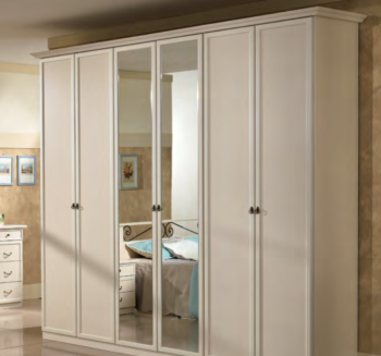 Armadio classico con 6 ante battenti e specchio centrale in finitura Beige patinato
