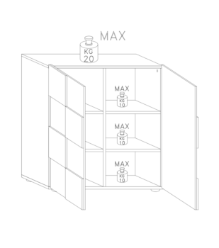 Credenza Moderna, Madia di Design, 2 ante Alta, Bianco Lucido