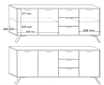 Credenza Moderna, Madia di Design, 3 ante e 3 cassetti, Legno Sherwood Oak