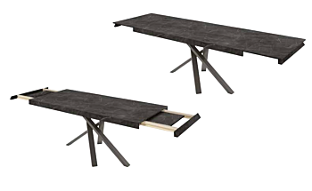 Tavolo moderno allungabile Kris con gambe intrecciate  in finitura Stone Grey e Grigio nero opaco