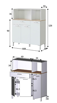 Mobile multiuso, 3 ante, 1 cassetto e 1 ripiano bianco artik e rovere canadian