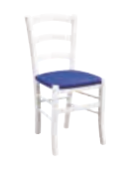 Sedia in finitura laccato bianco con fondino blu