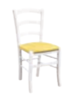Sedia in finitura laccato bianco con fondino giallo