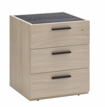 Cassettiera Leonardo con ruote e 3 cassetti in finitura Rovere e Nero chalet