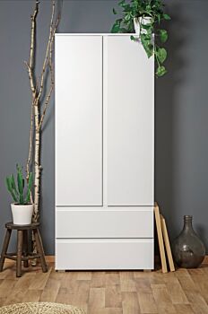Armadio multiuso Bianco con 3 ripiani e 2 cassetti