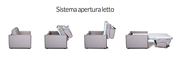 Divano letto moderno a 3 posti con larghi braccioli in finitura Ceruleo
