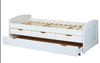 Letto in pino massello bianco o legno naturale con secondo letto e 3 cassetti