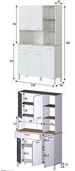Mobile multiuso, 5 ante, 1 cassetto e 3 ripiani bianco artik e rovere canadian con stampa decorativa