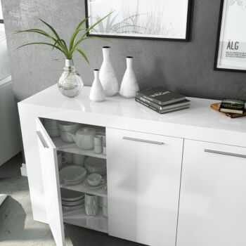 Madia, Credenza bianco opaco a 3 ante battenti