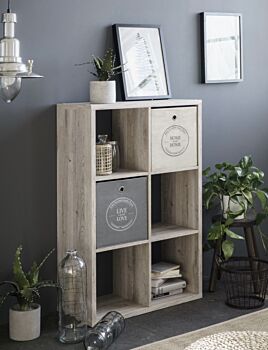 Libreria da ingresso con 6 vani in finitura Rovere