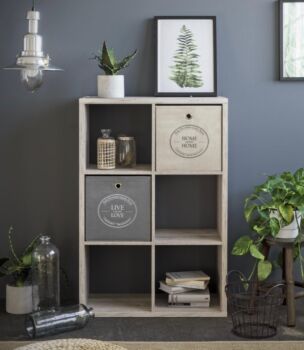 Libreria da ingresso con 6 vani in finitura Rovere