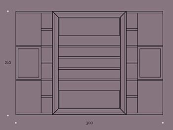 Parete attrezzata di grandi dimensioni, finitura Olmo Perla e Bianco Lucido, con antine centrali in vetro, made in Italy