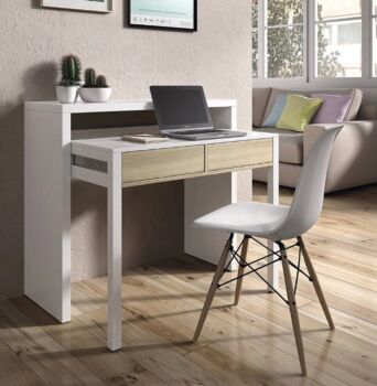 Scrivania, Consolle allungabile colore bianco artik e rovere canadian