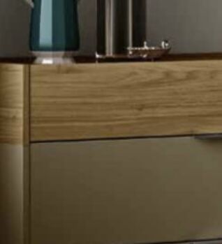 Comò moderno 3 cassetti, in finitura Noce Biondo e Grigio Argento