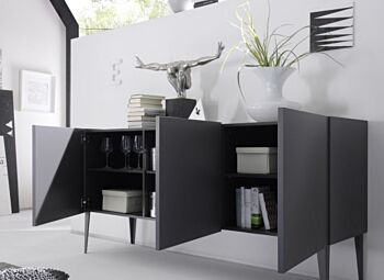 Credenza Moderna, Madia di design, 3 ante, Grigio Opaco con piedini
