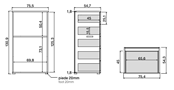 Settimino moderno con 5 cassetti, finitura Bianco altea, Rosa confetto e Grigio seta