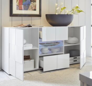 Credenza Grigio Lucido a 2 ante e 2 cassetti