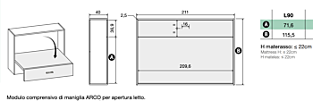 Cameretta con letto a scomparsa e armadio 2 ante, finitura Bianco altea e Bronzo