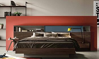 Letto matrimoniale contenitore King size, 180x200, blu petrolio e noce moro