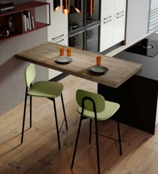Coppia di sgabelli, colore verde in stile moderno, con seduta colorata, Made in Italy