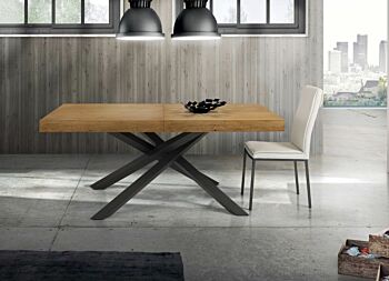 Tavolo di design allungabile con piano rovere nodato, gambe in metallo L.160