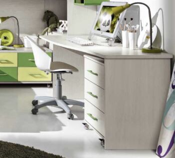 Scrivania con sagomatura sinistra, colore Kiri, con cassettiera indipendente, Made in Italy