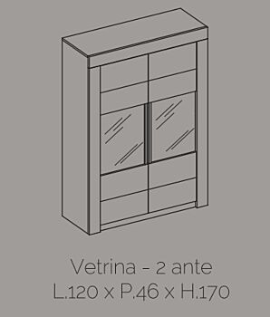 Vetrina 2 ante Ossido con frontali in Bianco lucido serigrafato, made in Italy