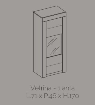 Vetrina colonna a 1 anta, color ossido con frontali in bianco lucido serigrafato