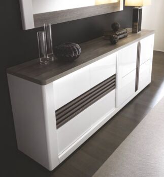 Madia 3 ante, bianco laccato e rovere adamello