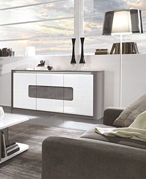 Madia 2 ante e 3 cassetti, bianco laccato e grigio, made in Italy