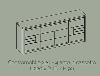 Madia 4 ante e 1 cassetto, bianco laccato e rovere wellington, made in Italy