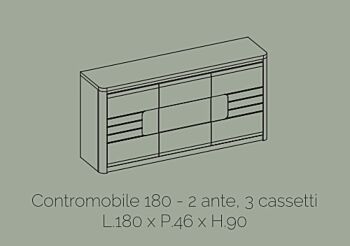 Madia 2 ante e 3 cassetti, bianco laccato e rovere wellington, made in Italy