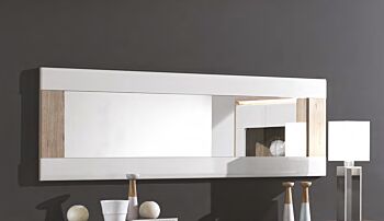 Madia 2 ante e 3 cassetti, bianco laccato e rovere wellington, made in Italy