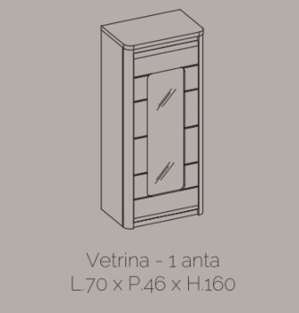 Colonna vetrina 1 anta, grigio basalto lucido e bianco lucido, made in Italy