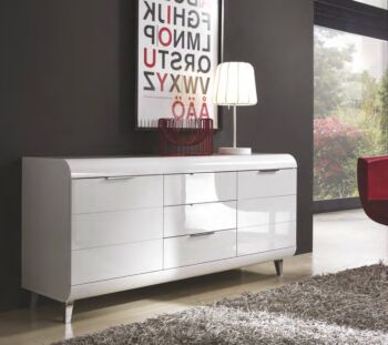 Madia 2 ante e 3 cassetti con piedini, Bianco lucido, made in Italy