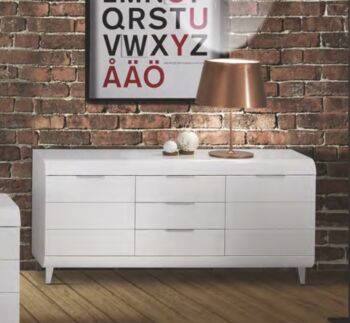Madia 2 ante e 3 cassetti con piedini, Bianco lucido, made in Italy