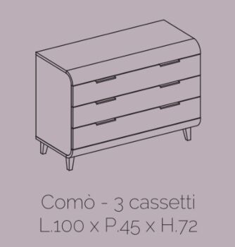 Madia 3 cassetti con piedini, bianco lucido, made in Italy