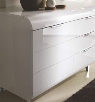 Madia 2 ante e 3 cassetti con piedini, Bianco lucido, made in Italy