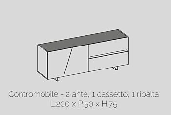 Madia 2 ante, 1 cassetto e 1 ribalta, bianco lucido, made in Italy